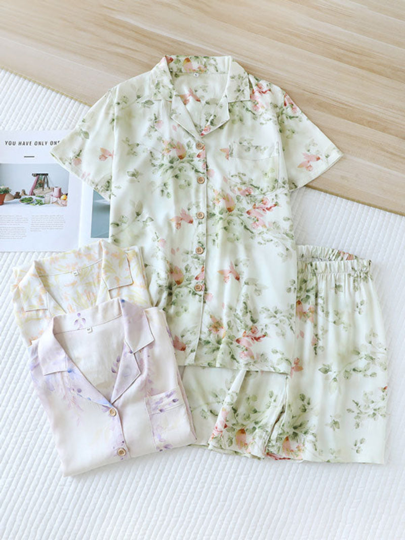 Printed Short Sleeve Women Pajama Set