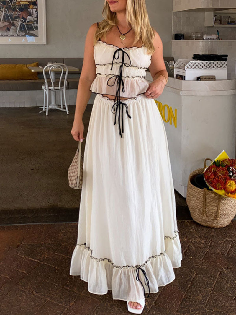 Ruched Crop Top Maxi Skirt Two Piece Set