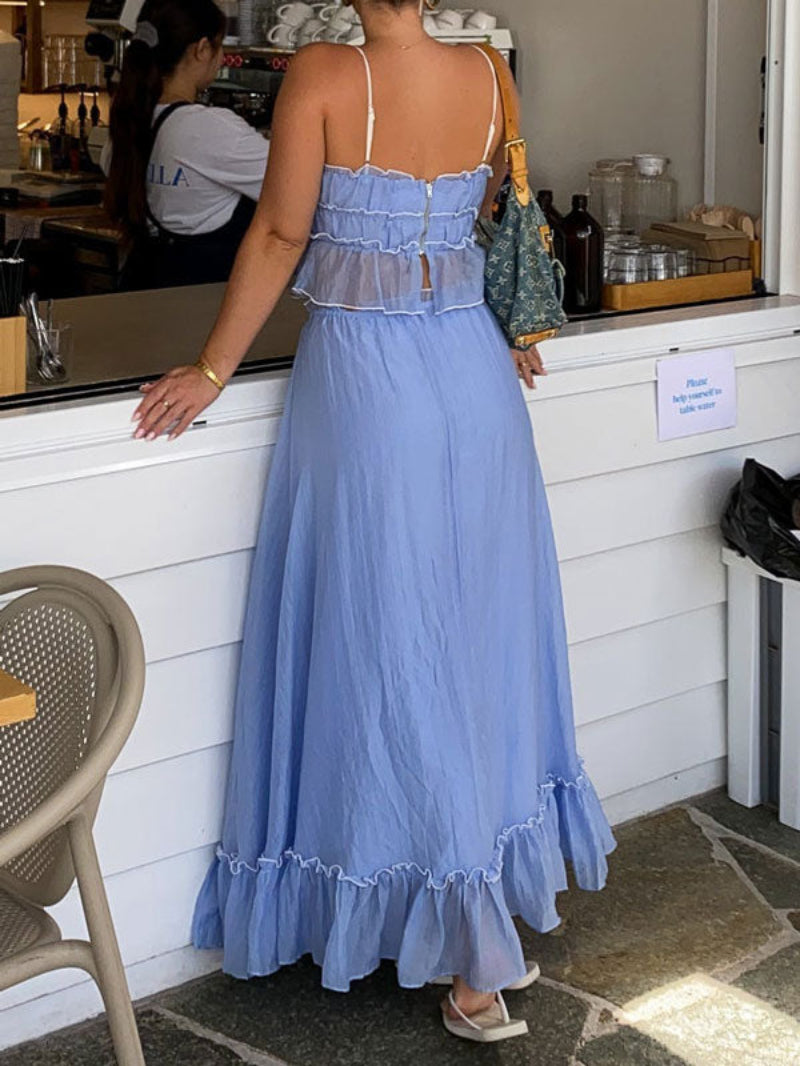 Ruched Crop Top Maxi Skirt Two Piece Set
