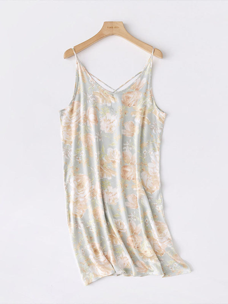 Satin Print Spaghetti Strap Midi Nightdress