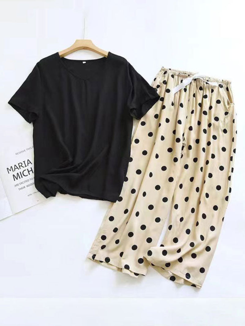 Short Sleeve Shirt Printed Pants Pajama Set