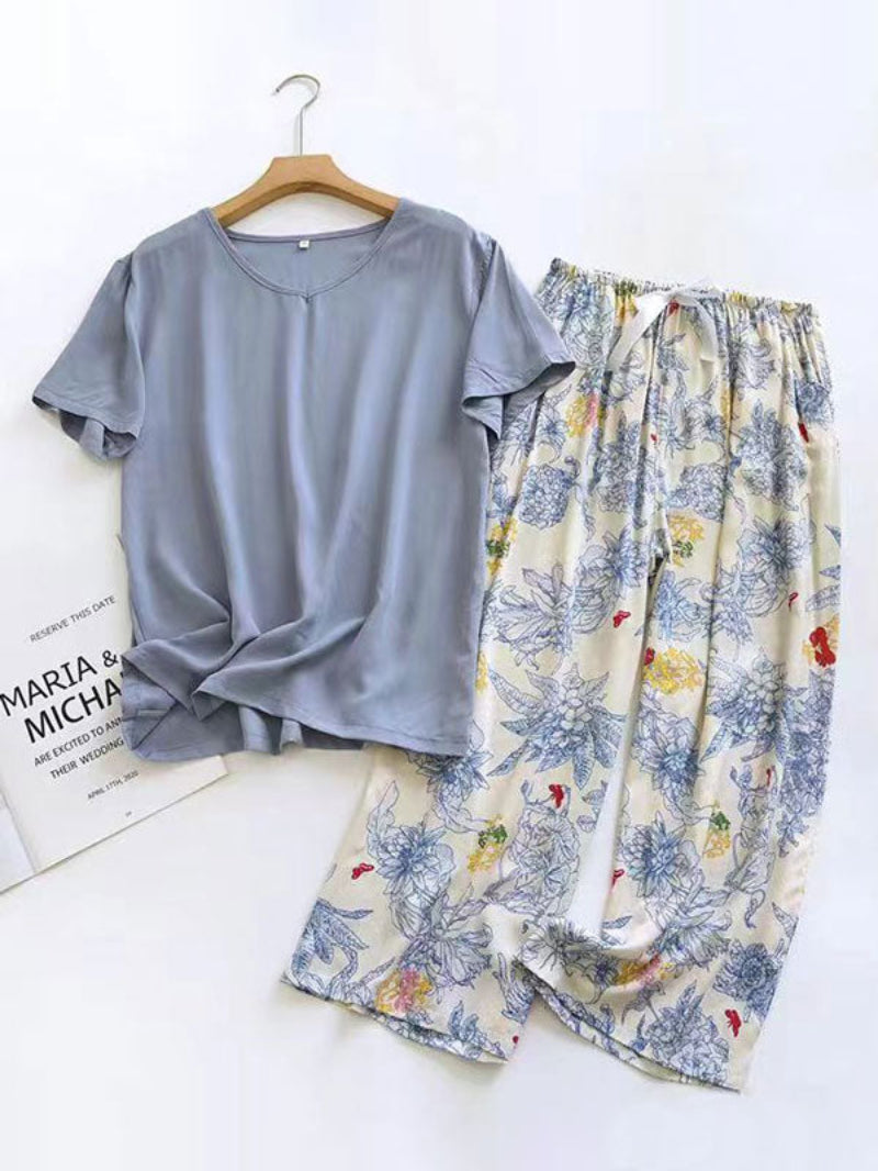 Short Sleeve Shirt Printed Pants Pajama Set