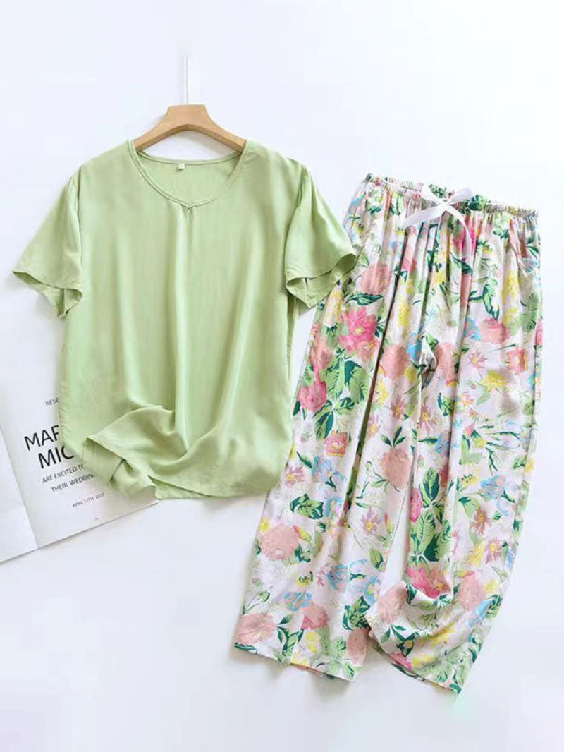 Short Sleeve Shirt Printed Pants Pajama Set