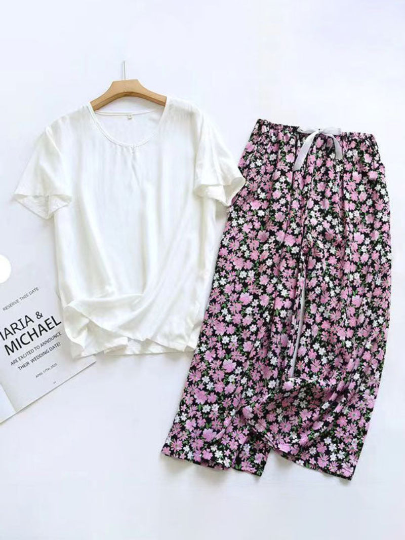 Short Sleeve Shirt Printed Pants Pajama Set