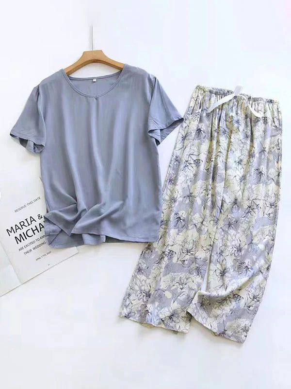 Short Sleeve Shirt Printed Pants Pajama Set