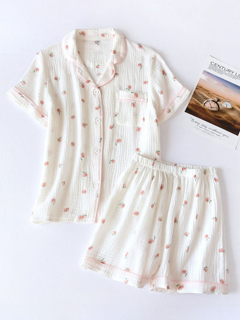 Small Peach Printed Cotton Pajama Set