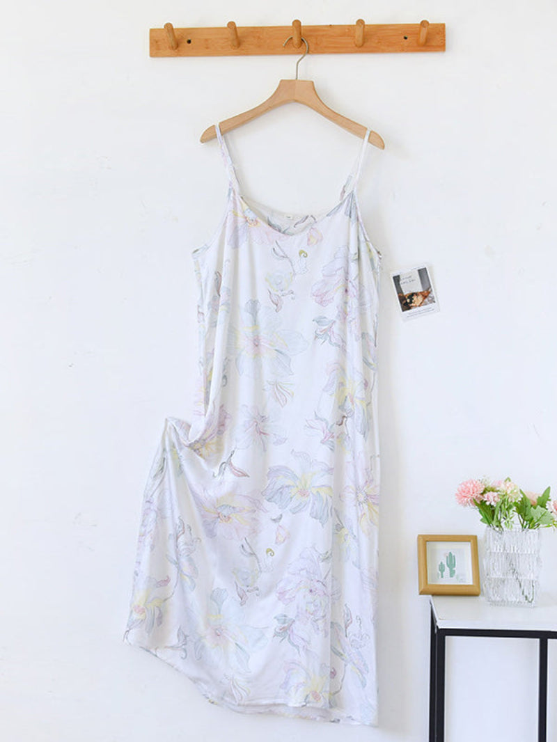 Spaghetti Strap Satin Print Midi Nightdress