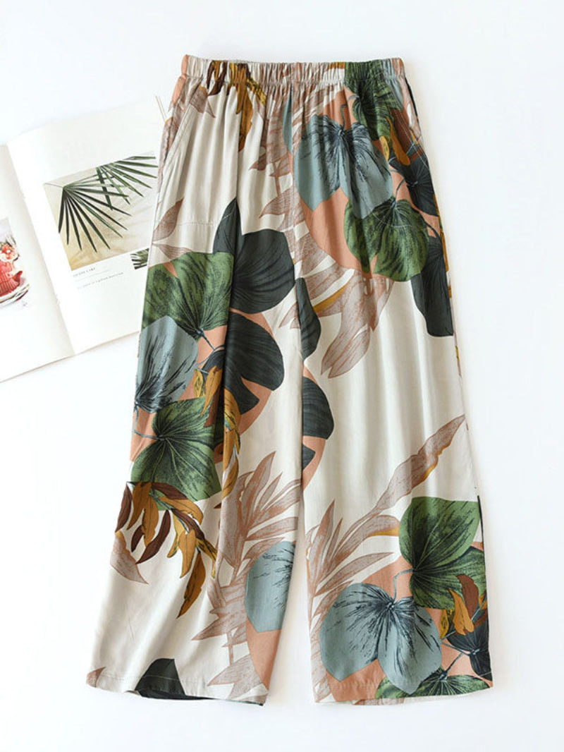 Summer Cotton Floral Cropped Pants