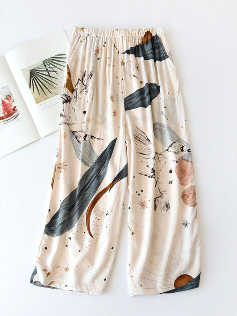 Summer Cotton Floral Cropped Pants