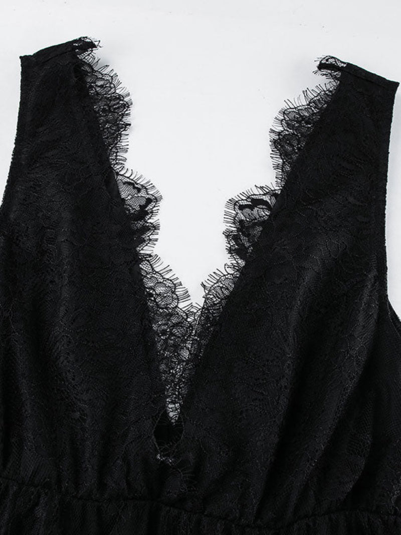 V Neck Sleeveless Lace Maxi Dress