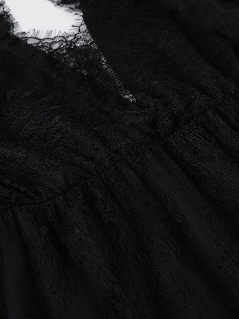 V Neck Sleeveless Lace Maxi Dress