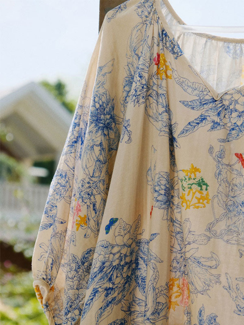 Vintage Floral Printed Long Nightgown