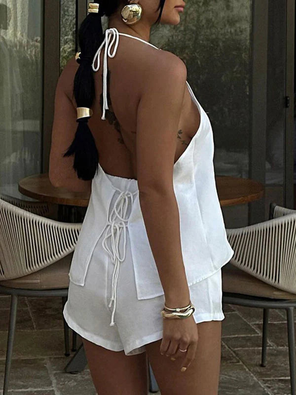 Backless Halter Top & Shorts Set