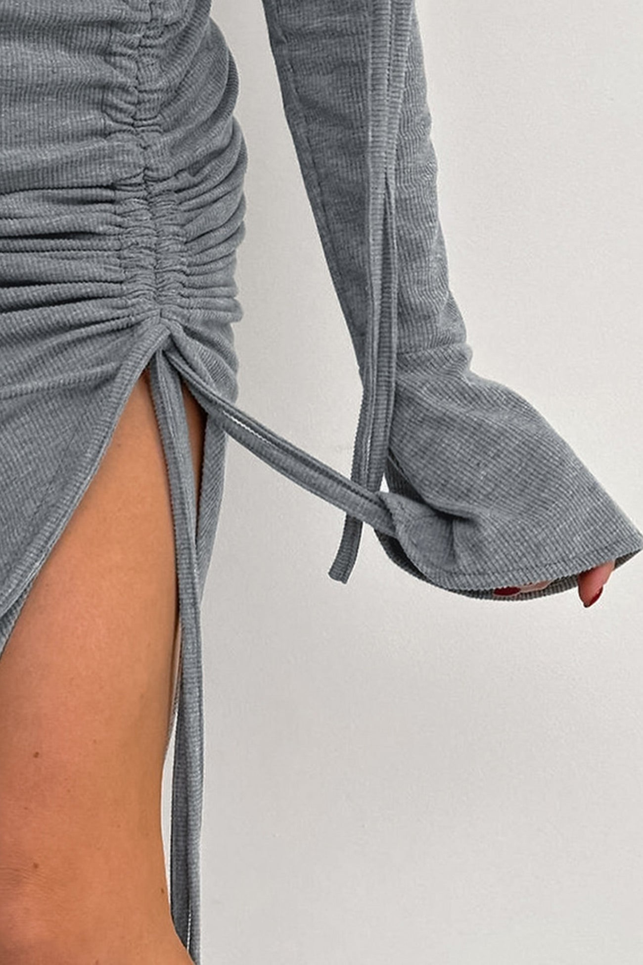 Boat Neck Drawstring Slit Dress