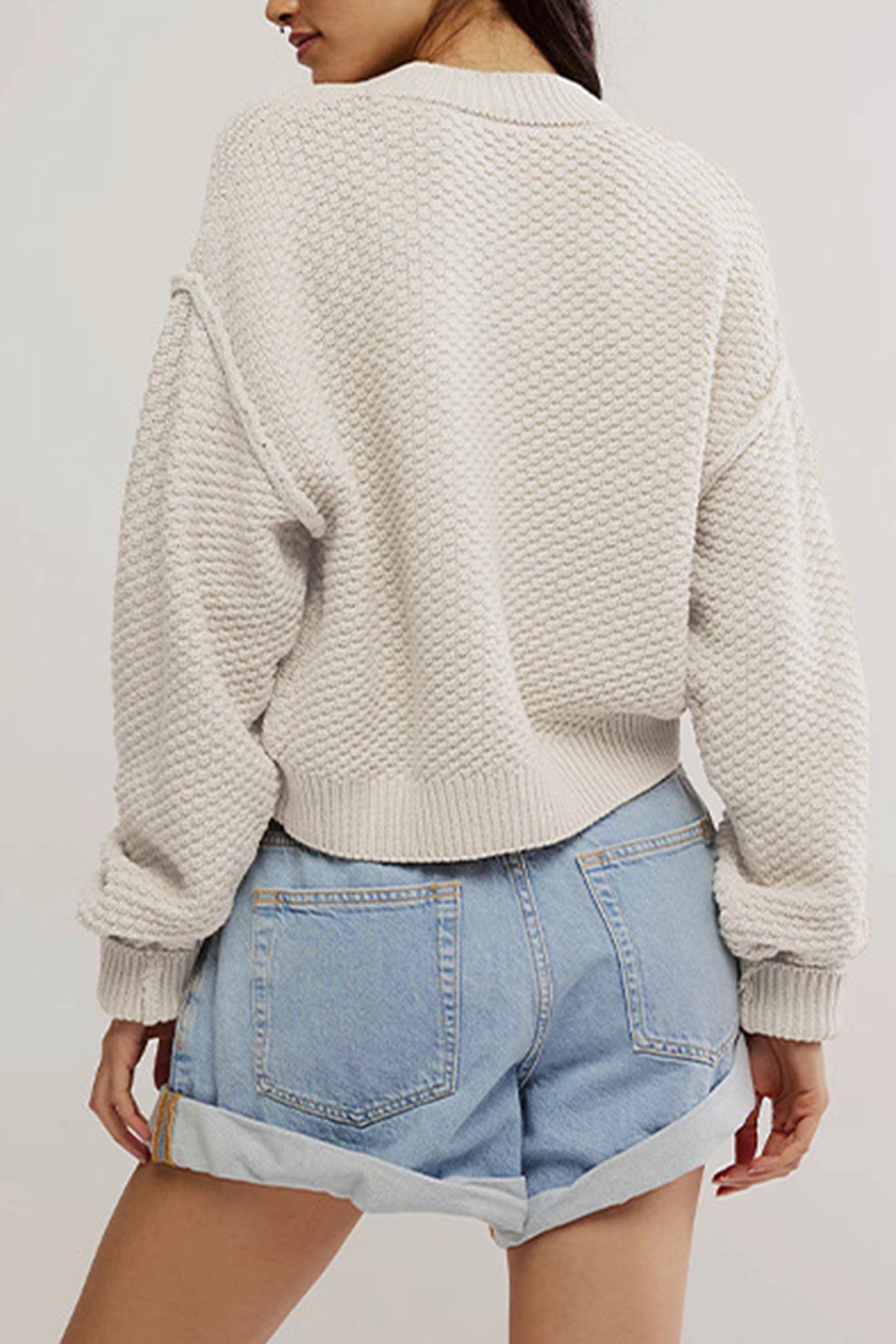 Button-down Long Sleeve Crop Cardigan