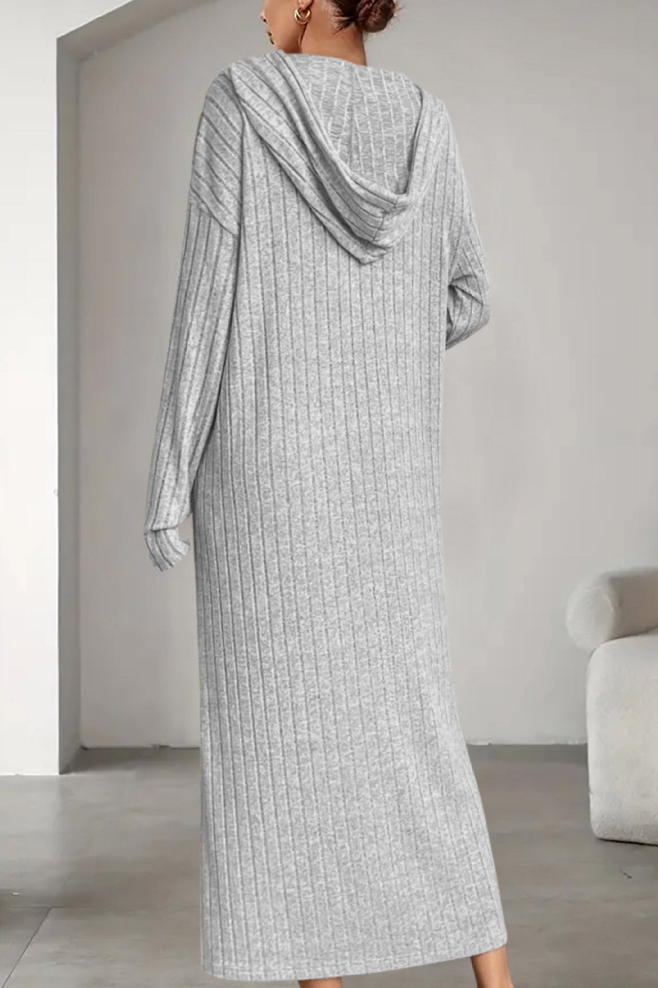Button-down Ribbed Knit Hooded Dress