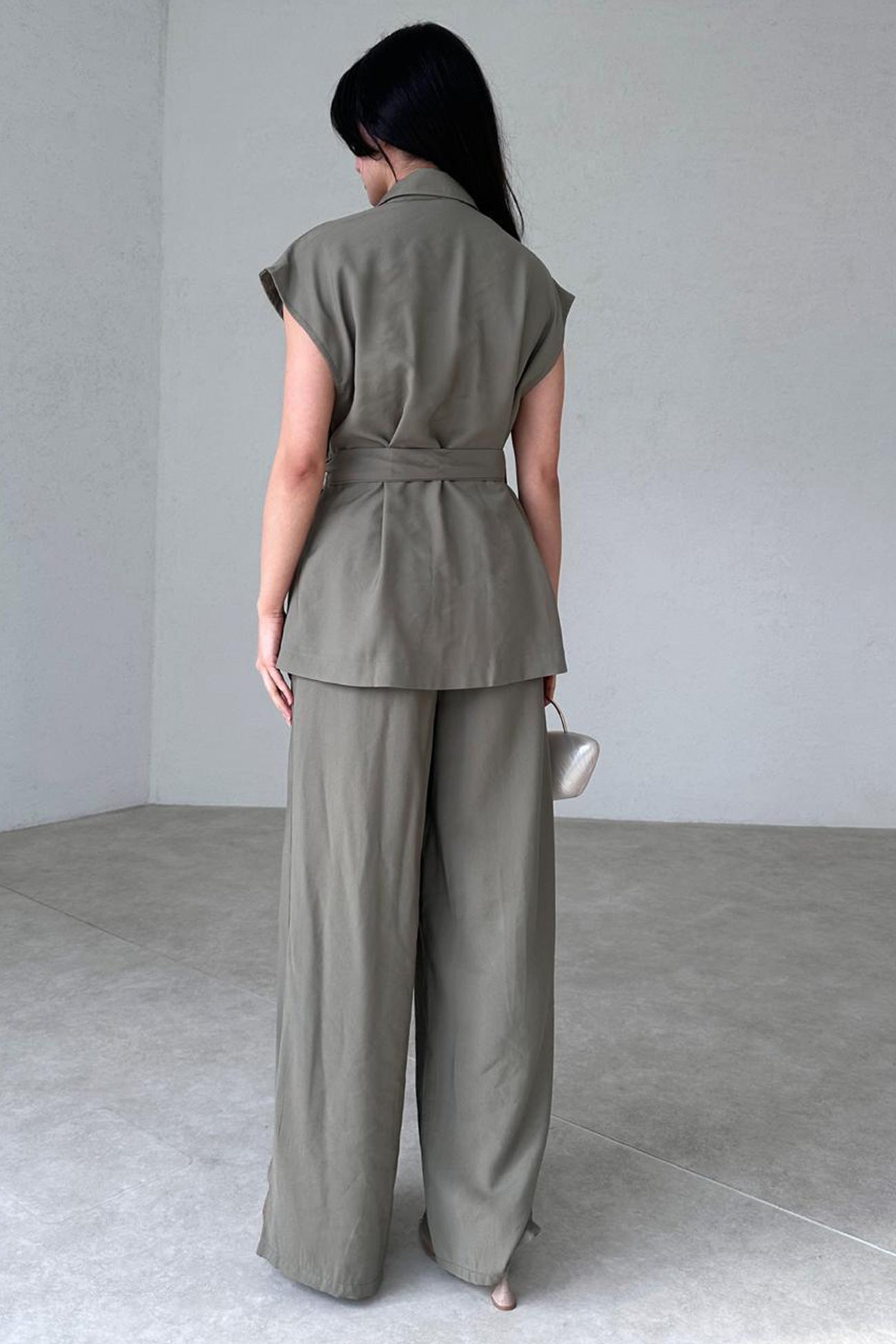 Cap Sleeve Tie-waist Suit Pants Set