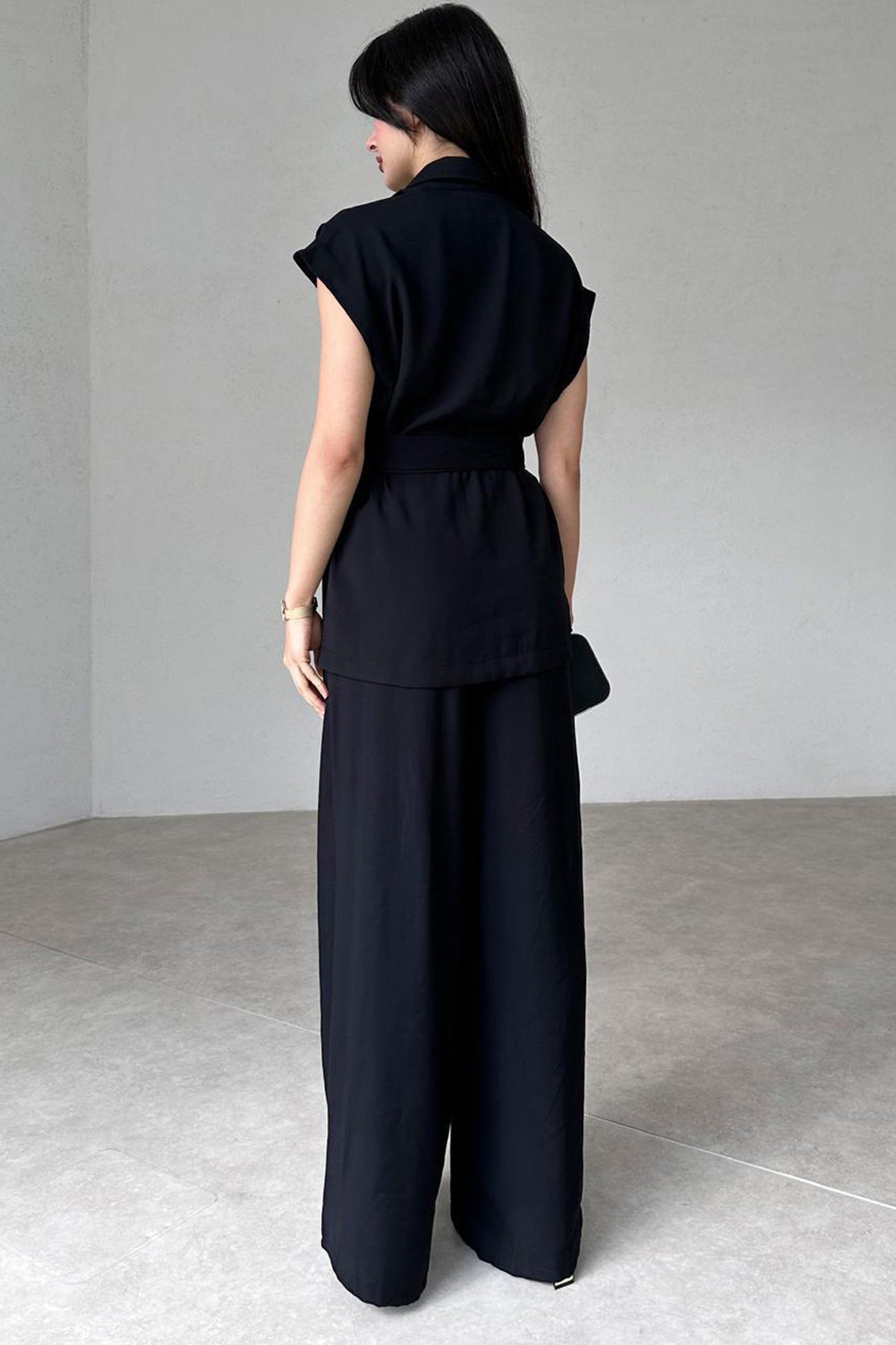 Cap Sleeve Tie-waist Suit Pants Set
