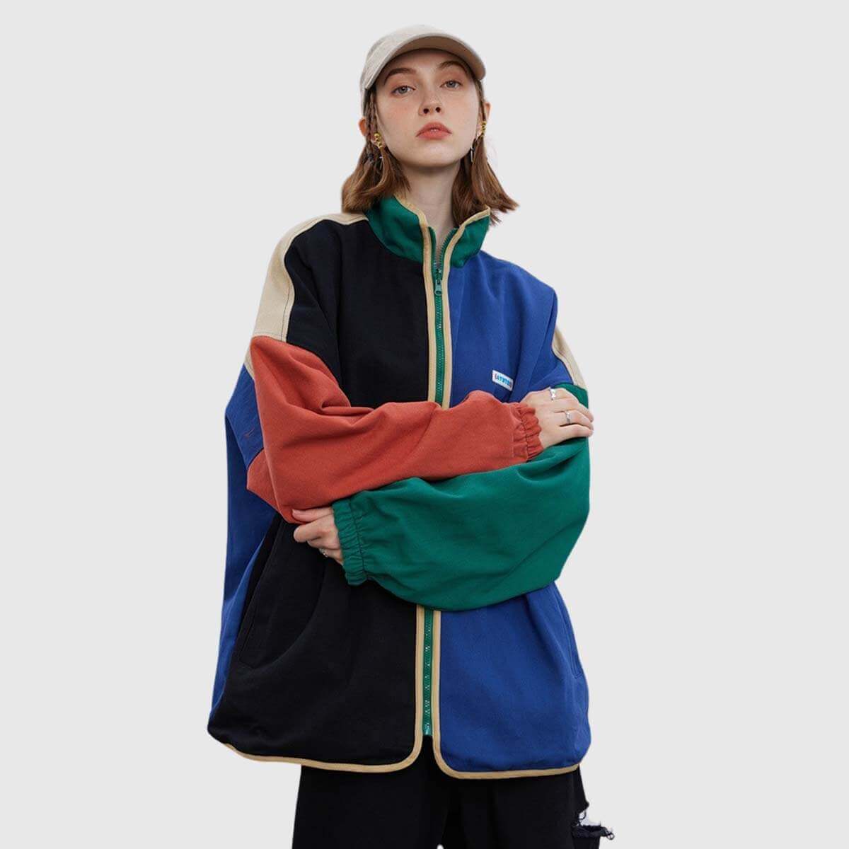 Color-Block Stand-Collar Jacket