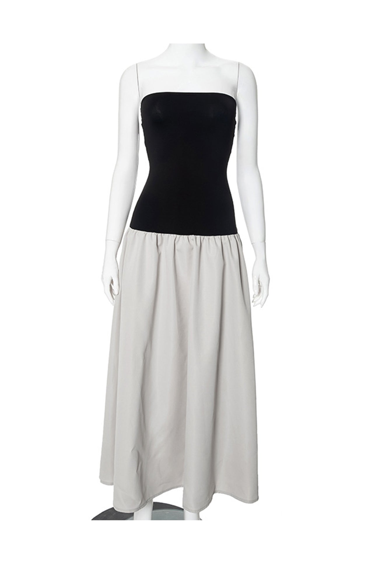 Contrast Strapless Ruched Dress