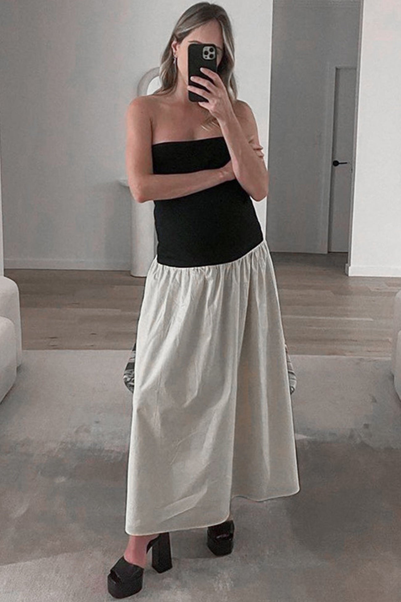 Contrast Strapless Ruched Dress