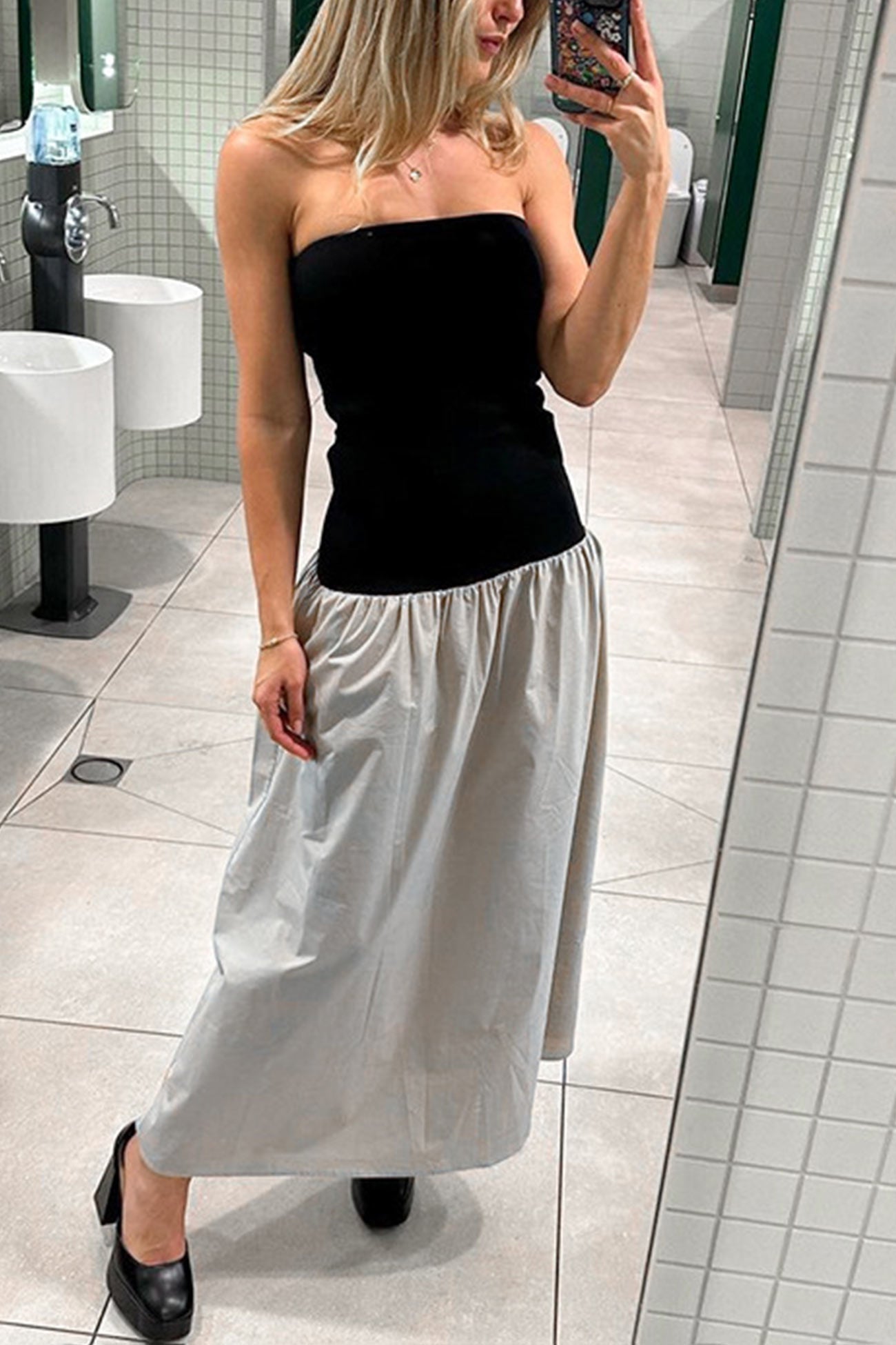 Contrast Strapless Ruched Dress