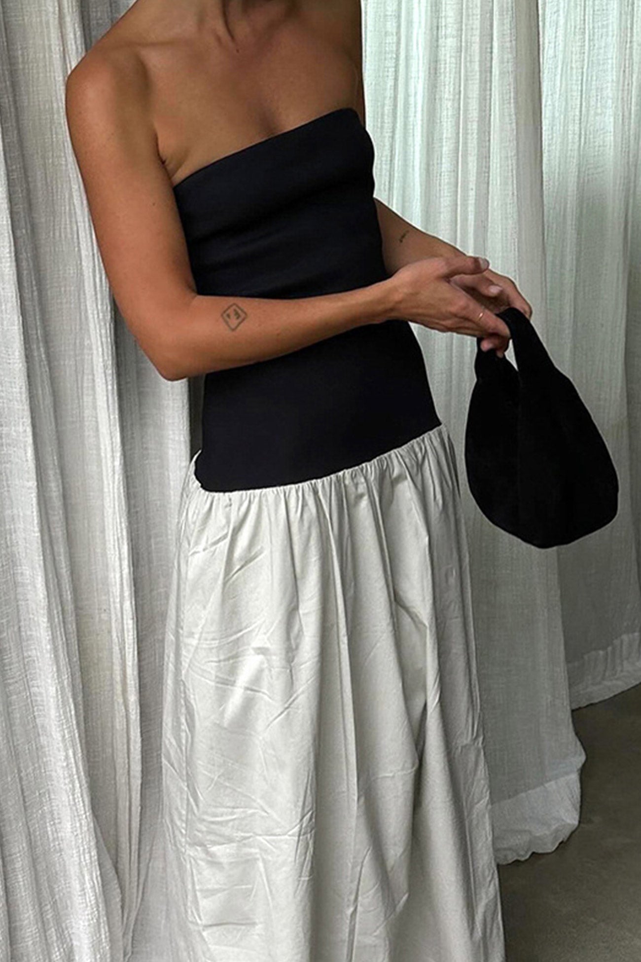 Contrast Strapless Ruched Dress