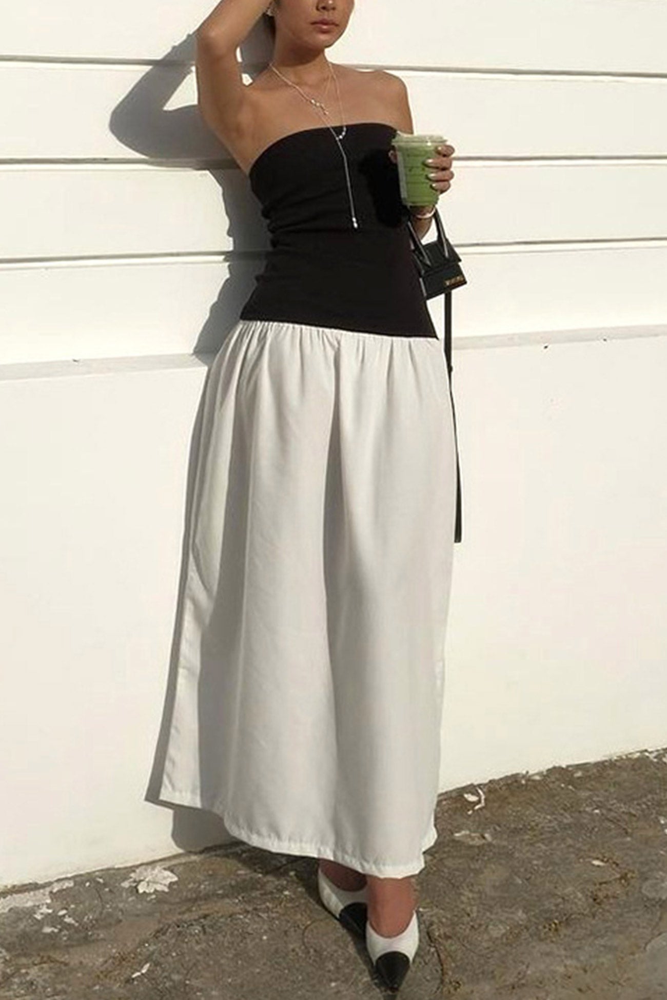 Contrast Strapless Ruched Dress