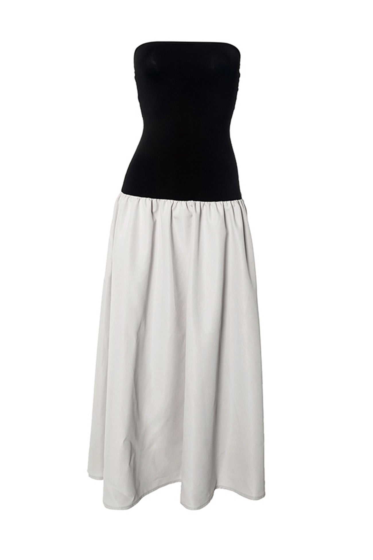 Contrast Strapless Ruched Dress