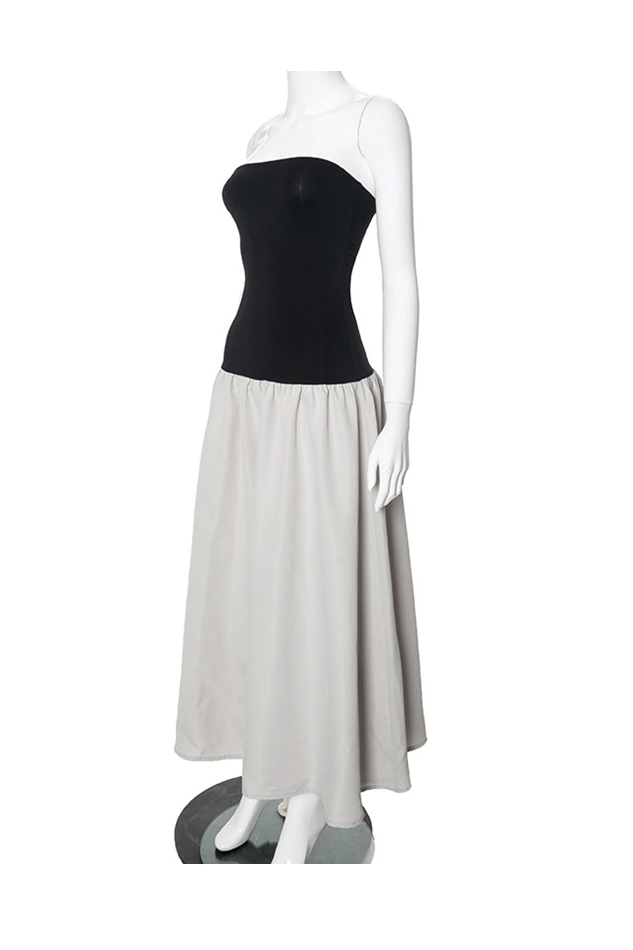 Contrast Strapless Ruched Dress