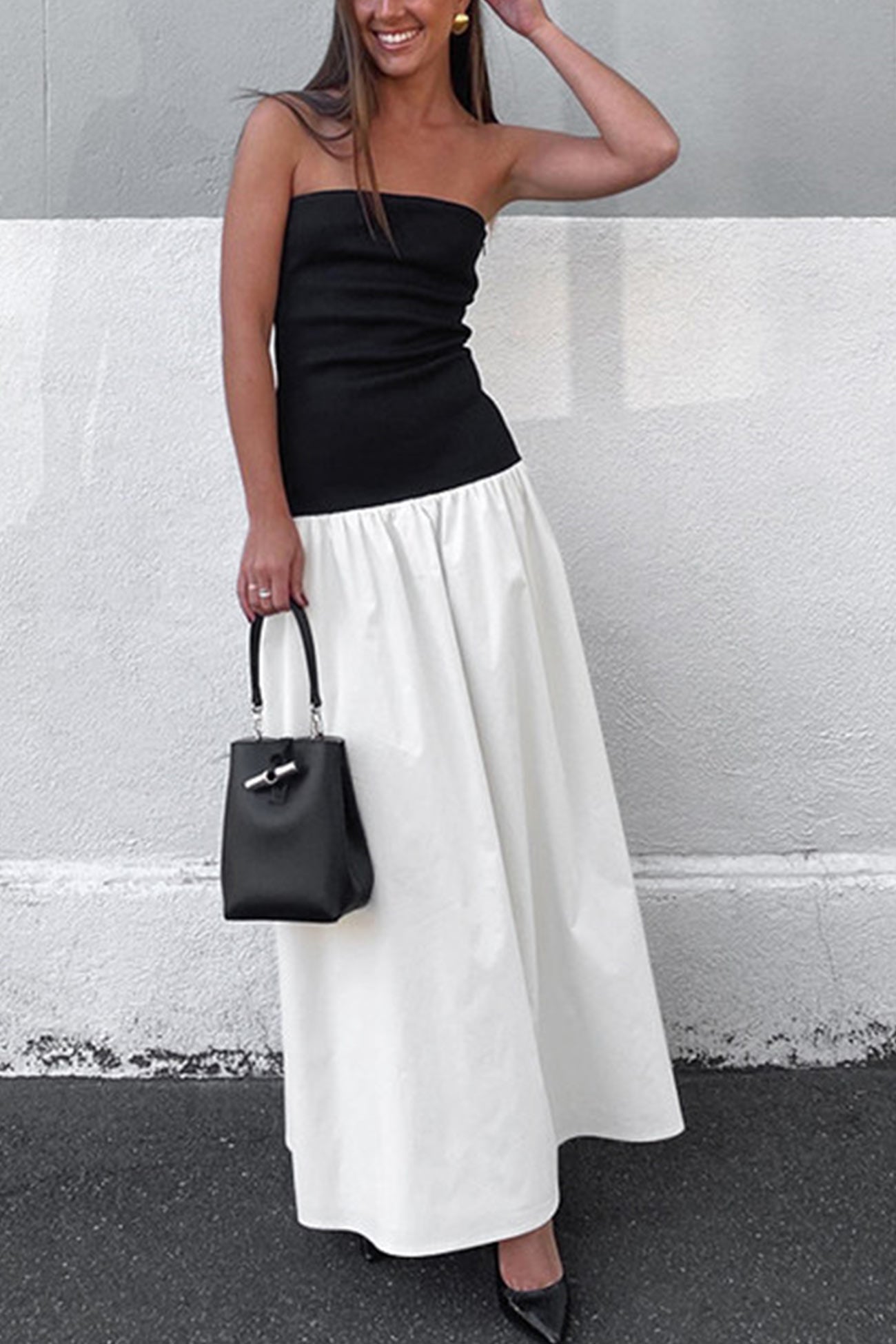 Contrast Strapless Ruched Dress