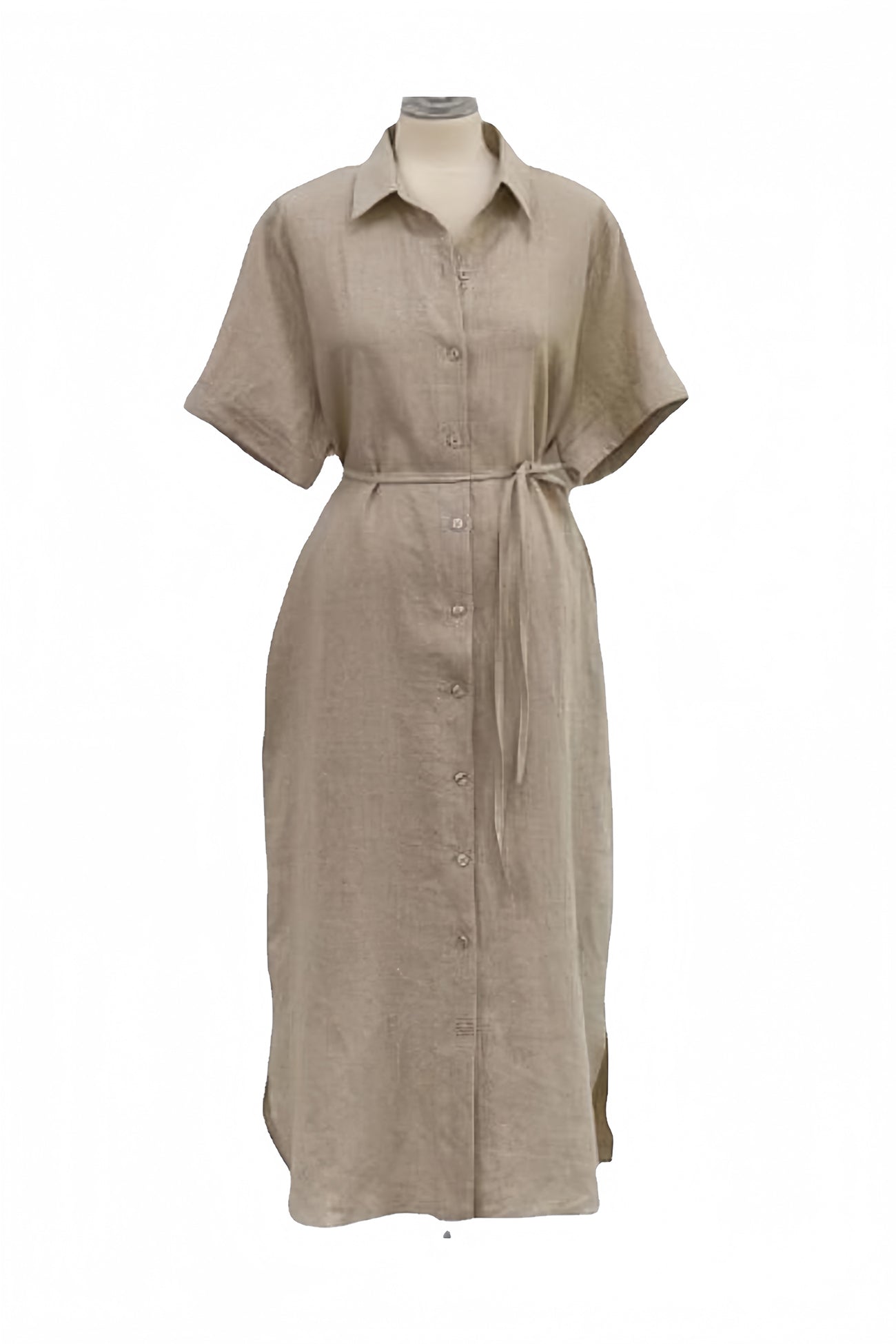 Cotton Linen Tie-waist Shirt Dress