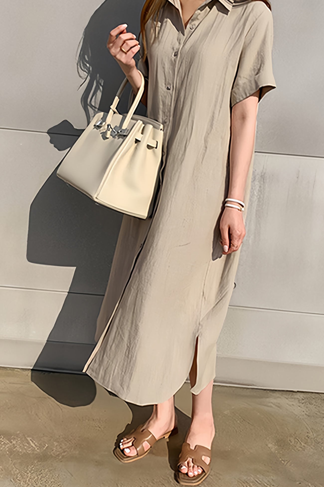 Cotton Linen Tie-waist Shirt Dress