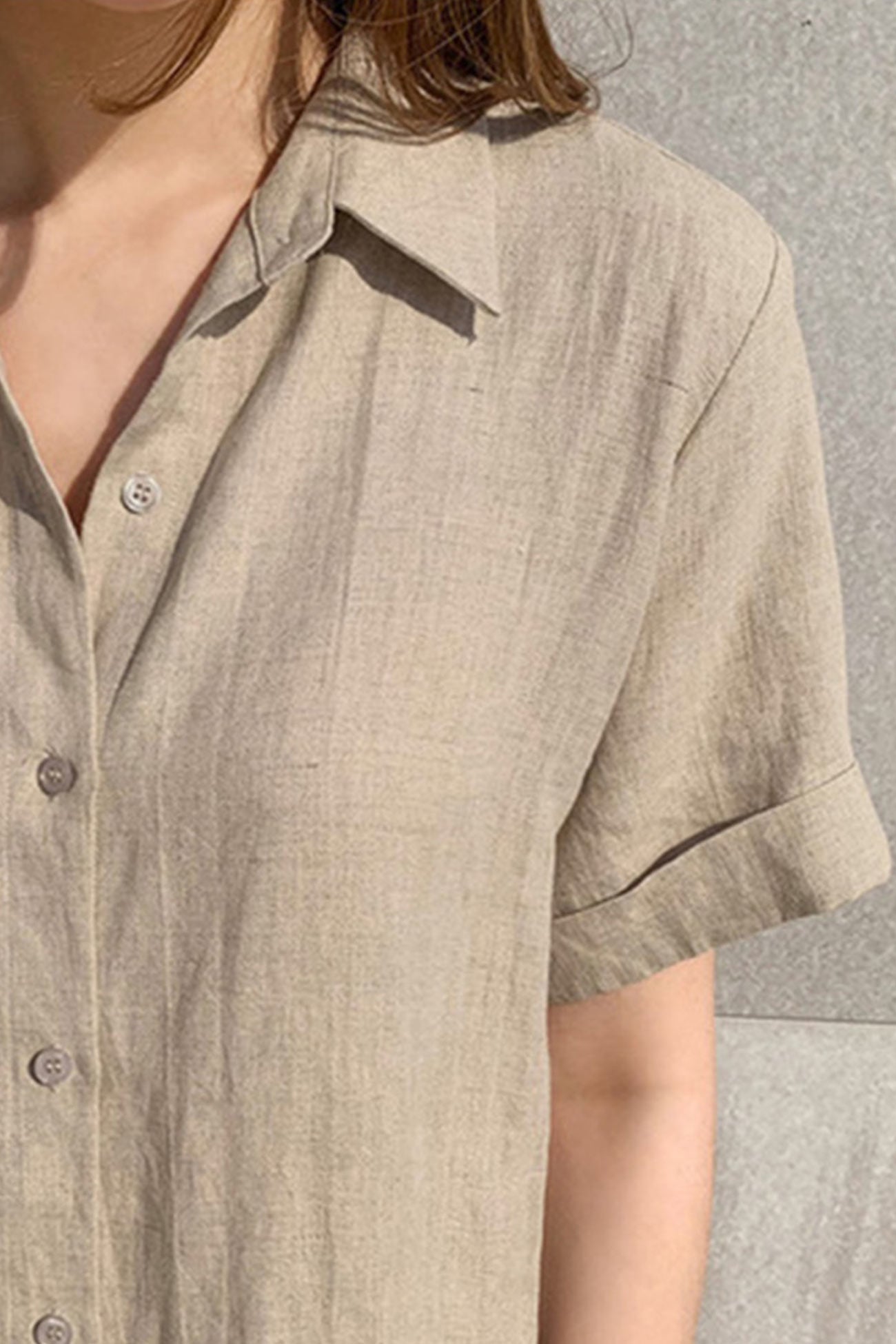 Cotton Linen Tie-waist Shirt Dress