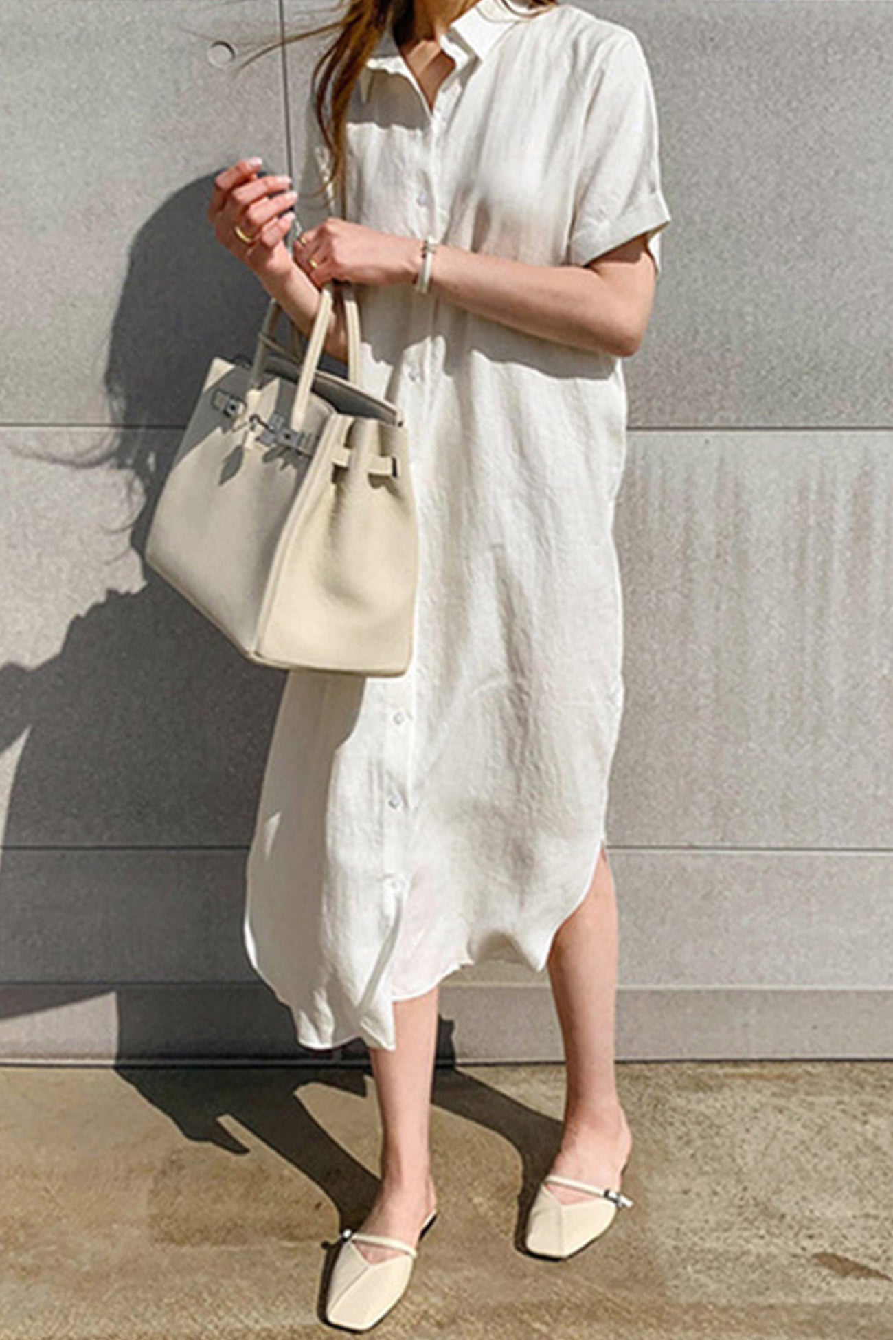 Cotton Linen Tie-waist Shirt Dress