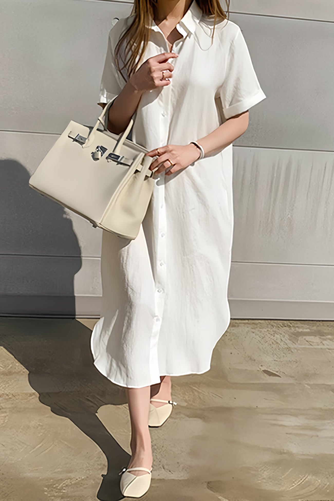 Cotton Linen Tie-waist Shirt Dress
