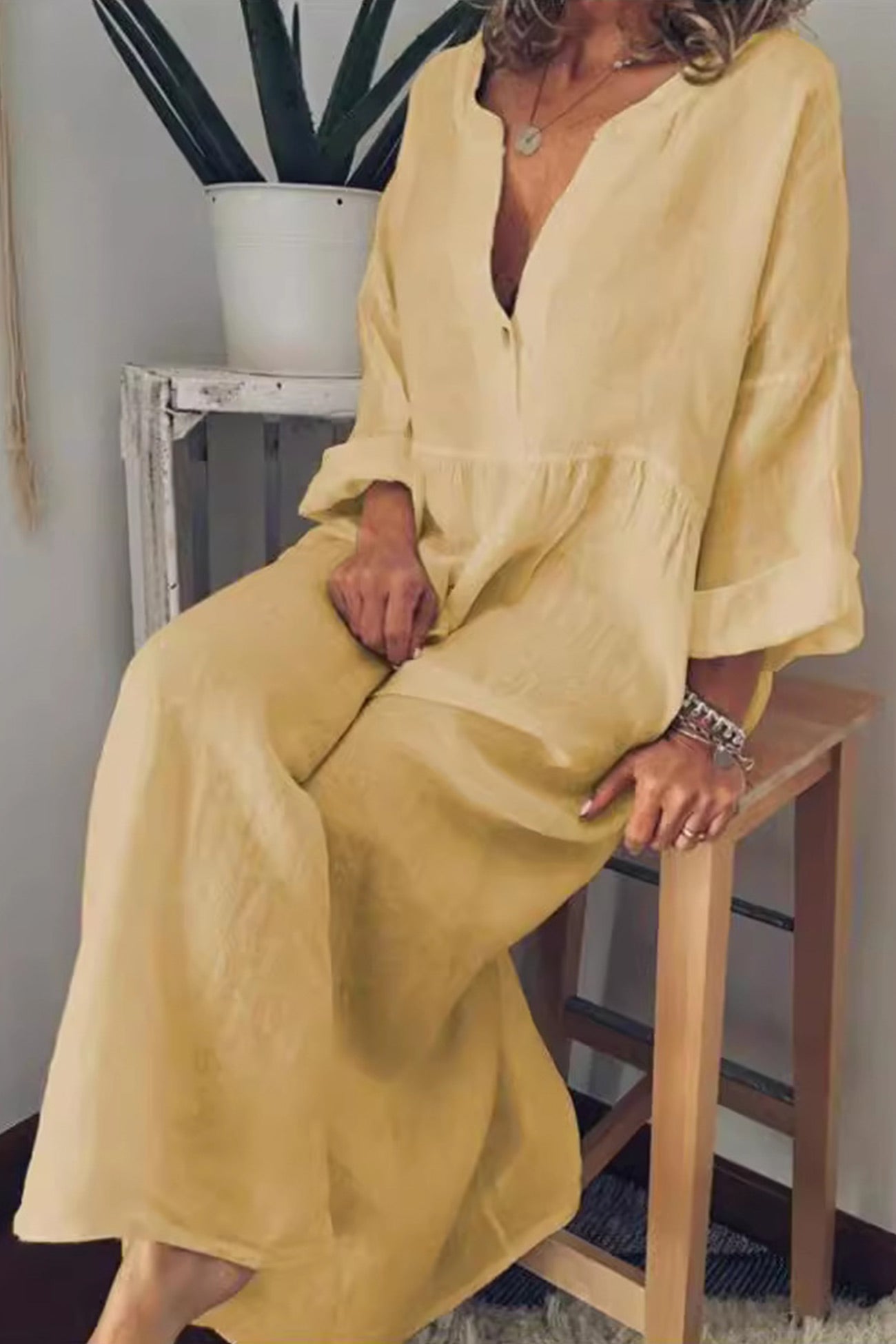 Cotton Linen Tie-waist Shirt Dress