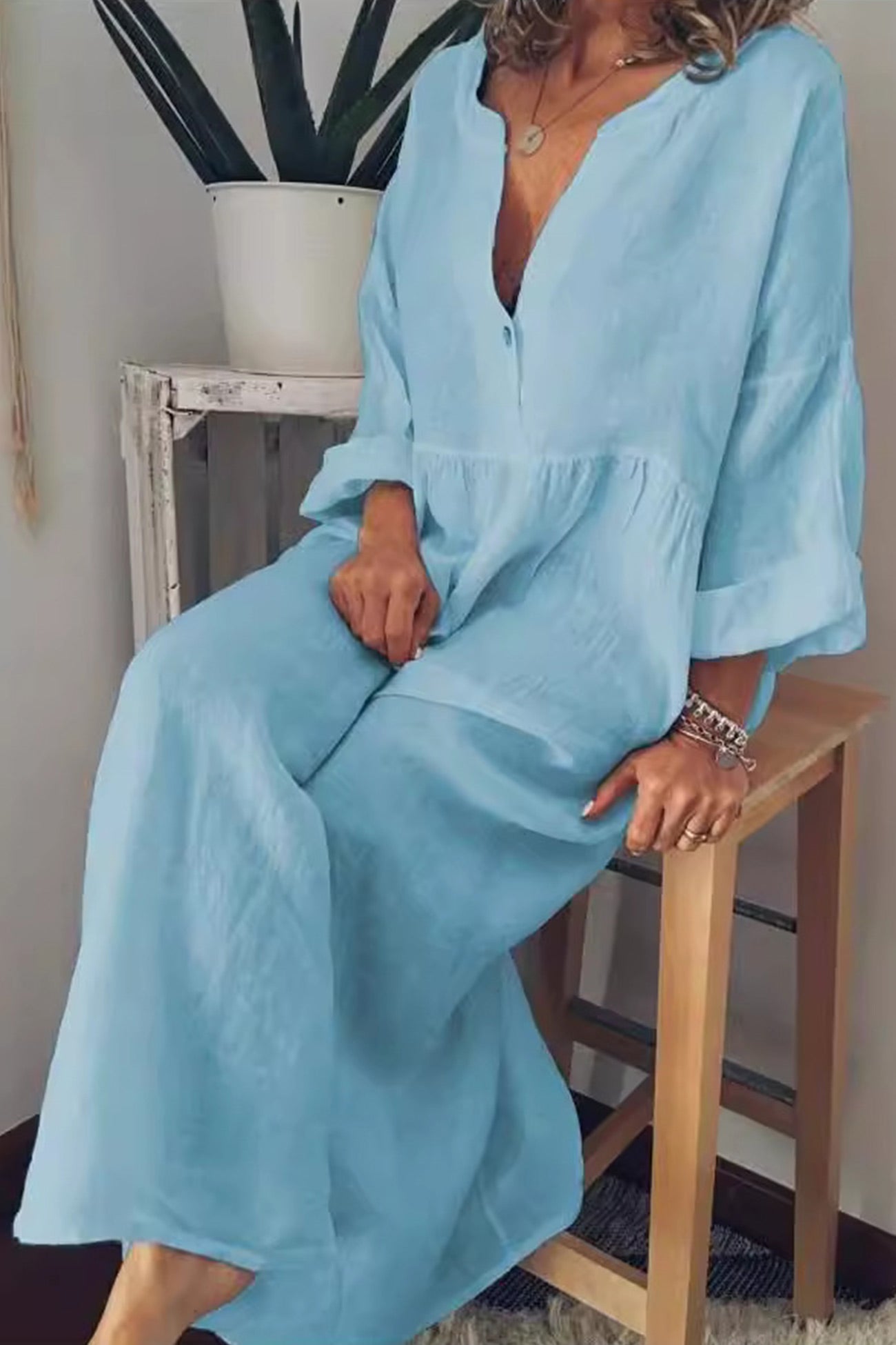 Cotton Linen Tie-waist Shirt Dress