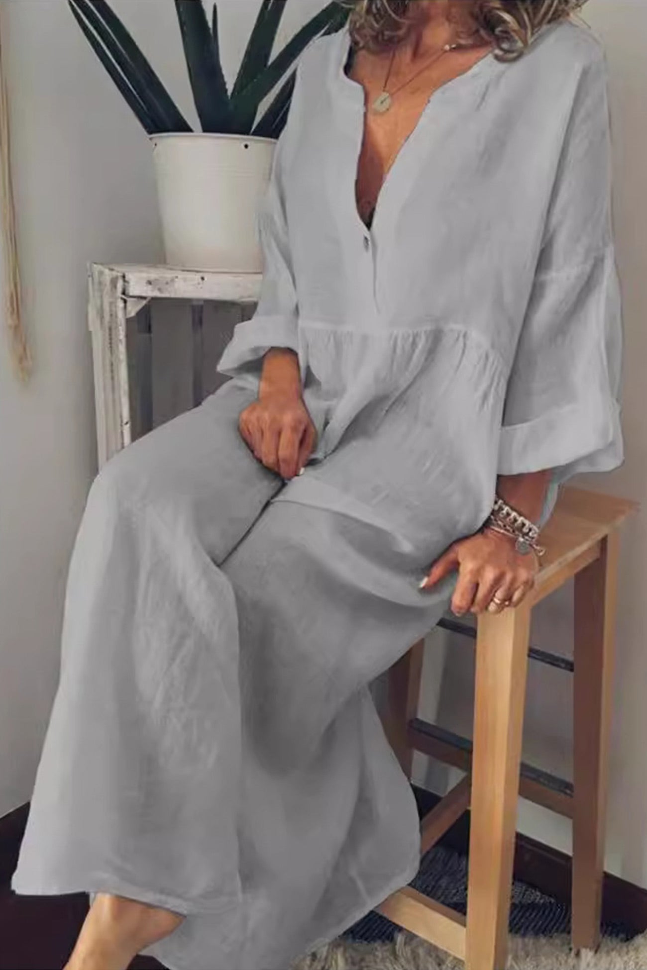 Cotton Linen Tie-waist Shirt Dress