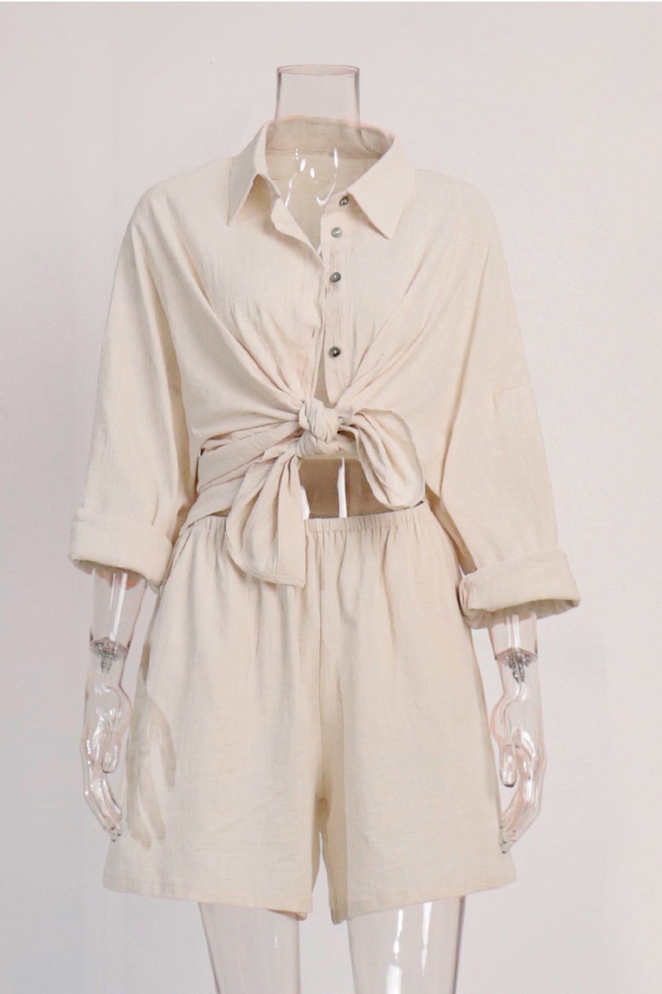 Cotton Slit Hem Blouse Shorts Suits