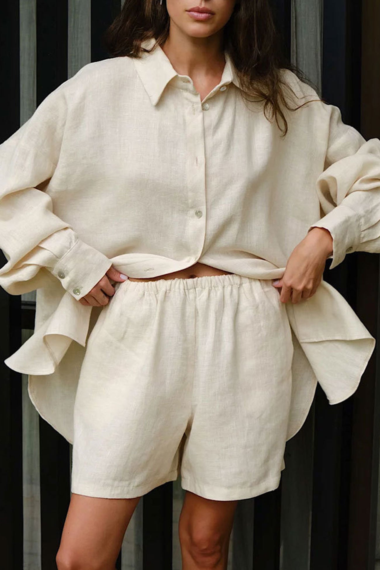 Cotton Slit Hem Blouse Shorts Suits