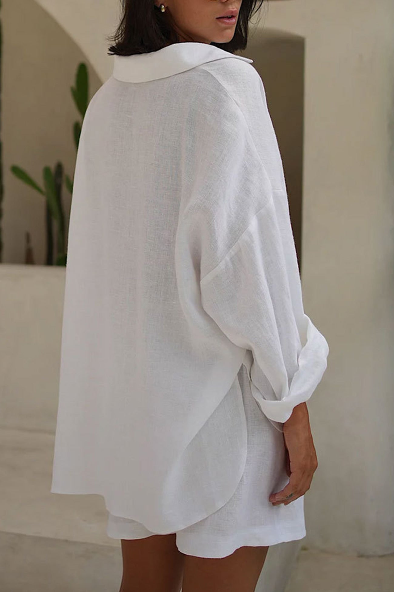 Cotton Slit Hem Blouse Shorts Suits
