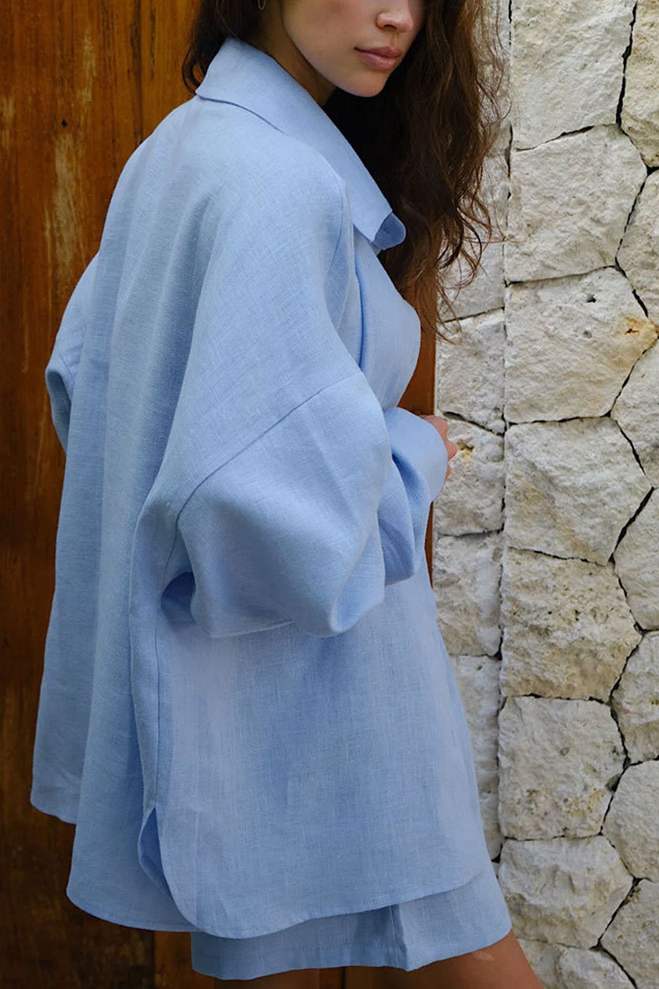 Cotton Slit Hem Blouse Shorts Suits