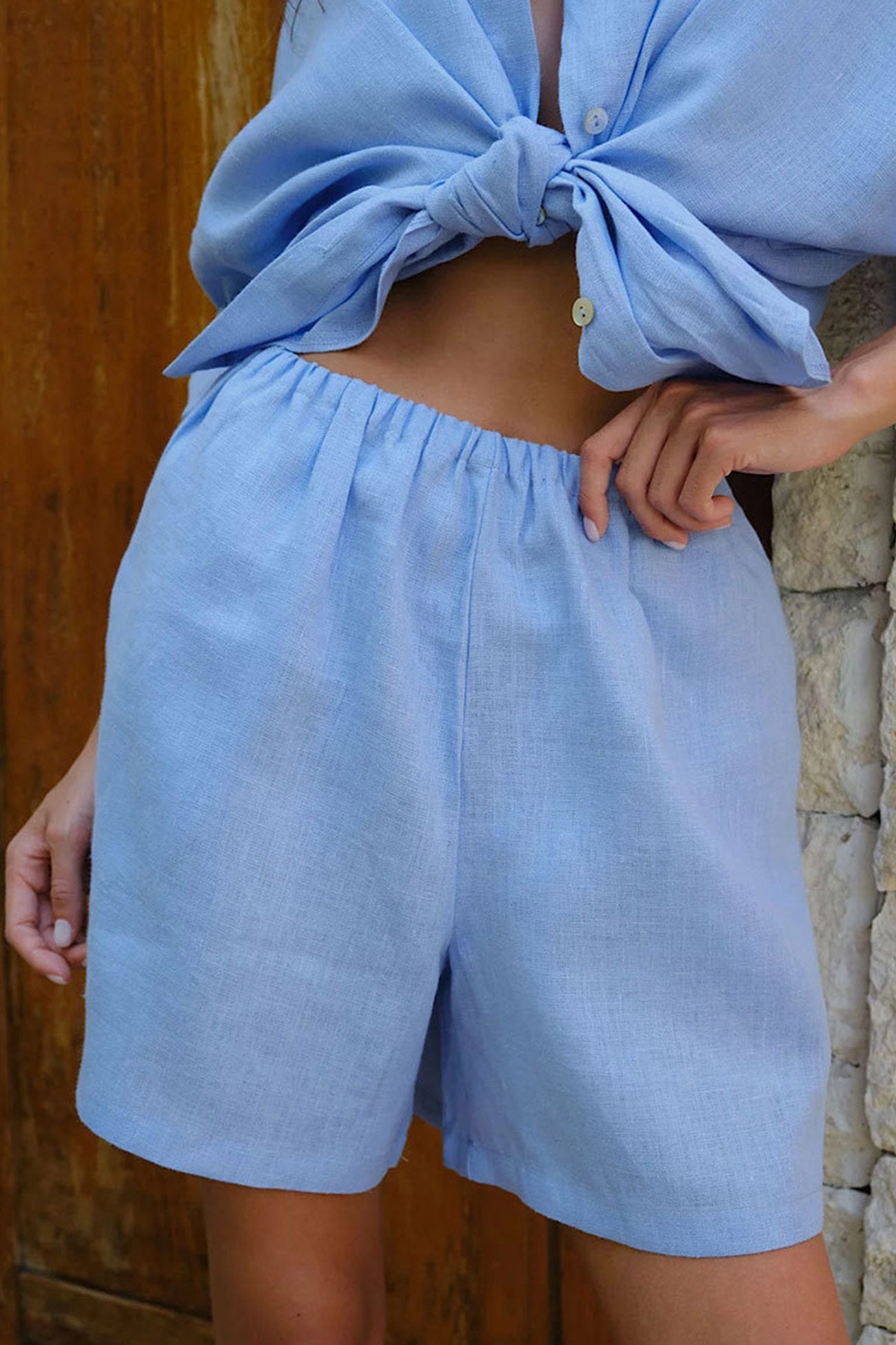 Cotton Slit Hem Blouse Shorts Suits