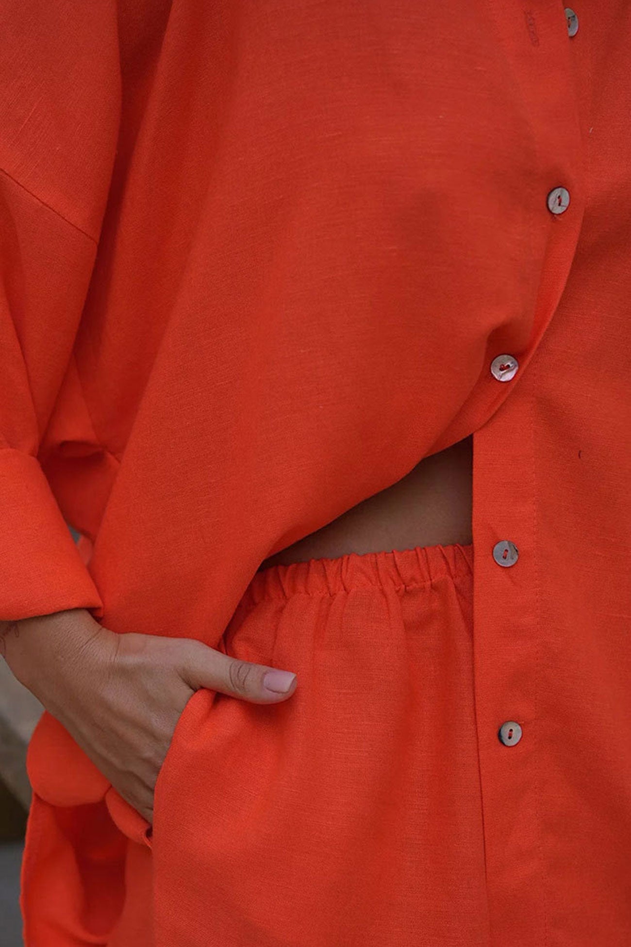 Cotton Slit Hem Blouse Shorts Suits