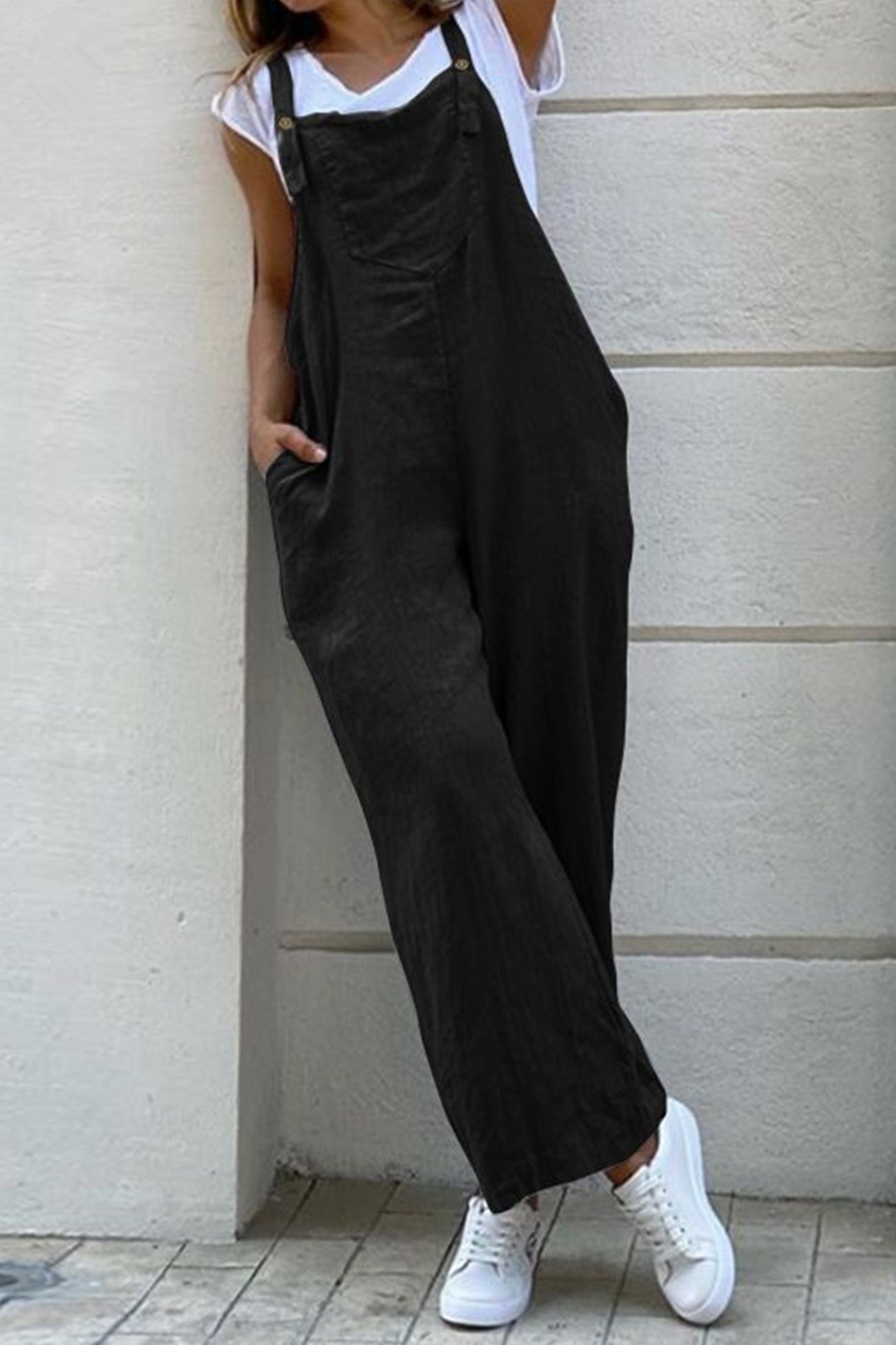Cotton Solid Button-down Overalls