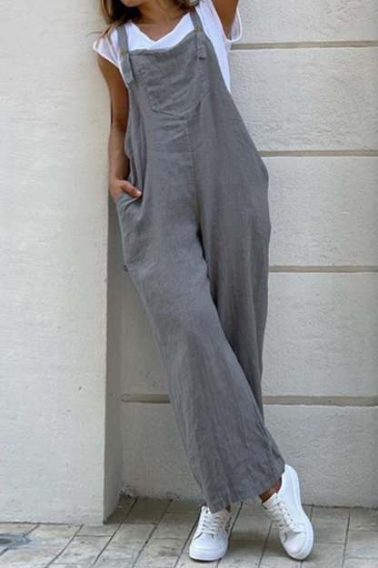 Cotton Solid Button-down Overalls