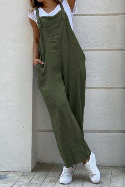 Cotton Solid Button-down Overalls
