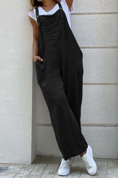 Cotton Solid Button-down Overalls