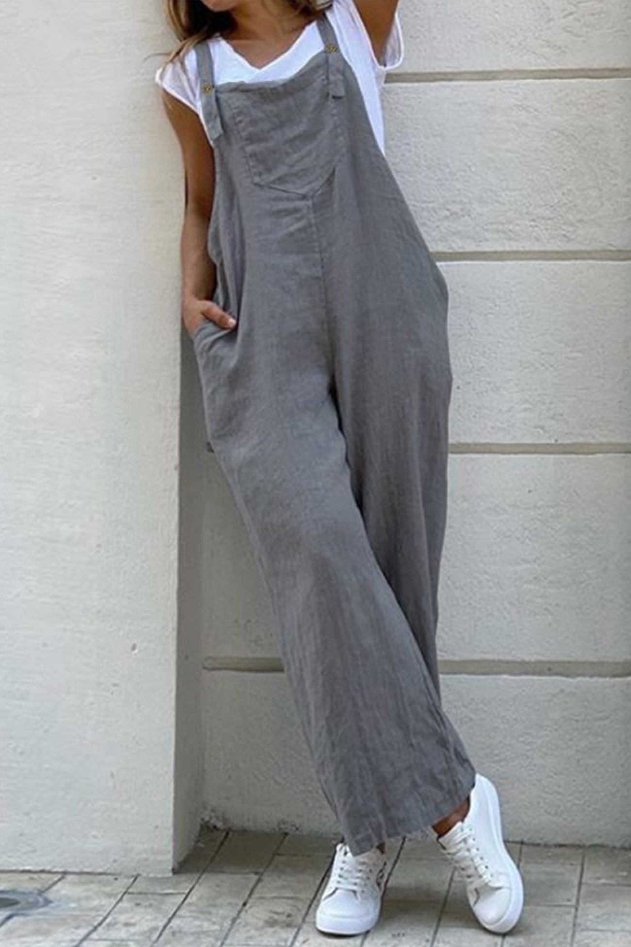 Cotton Solid Button-down Overalls